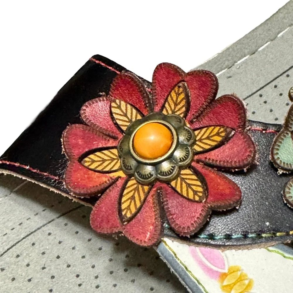 L'ARTISTE Nadira Genuine Leather Floral Embellished Strappy Comfortable Sandal - Picture 8 of 13